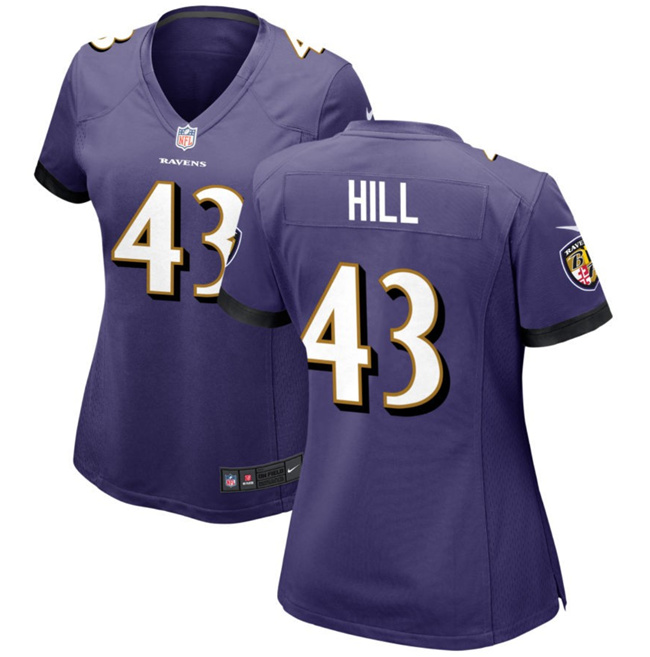 Women's Baltimore Ravens #43 Justice Hill Purple Football Jersey(Run Small)